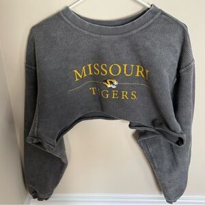 Sz Small MIZZOU University of Missouri Gray Ribbed Cropped Long Sleeve Crewneck